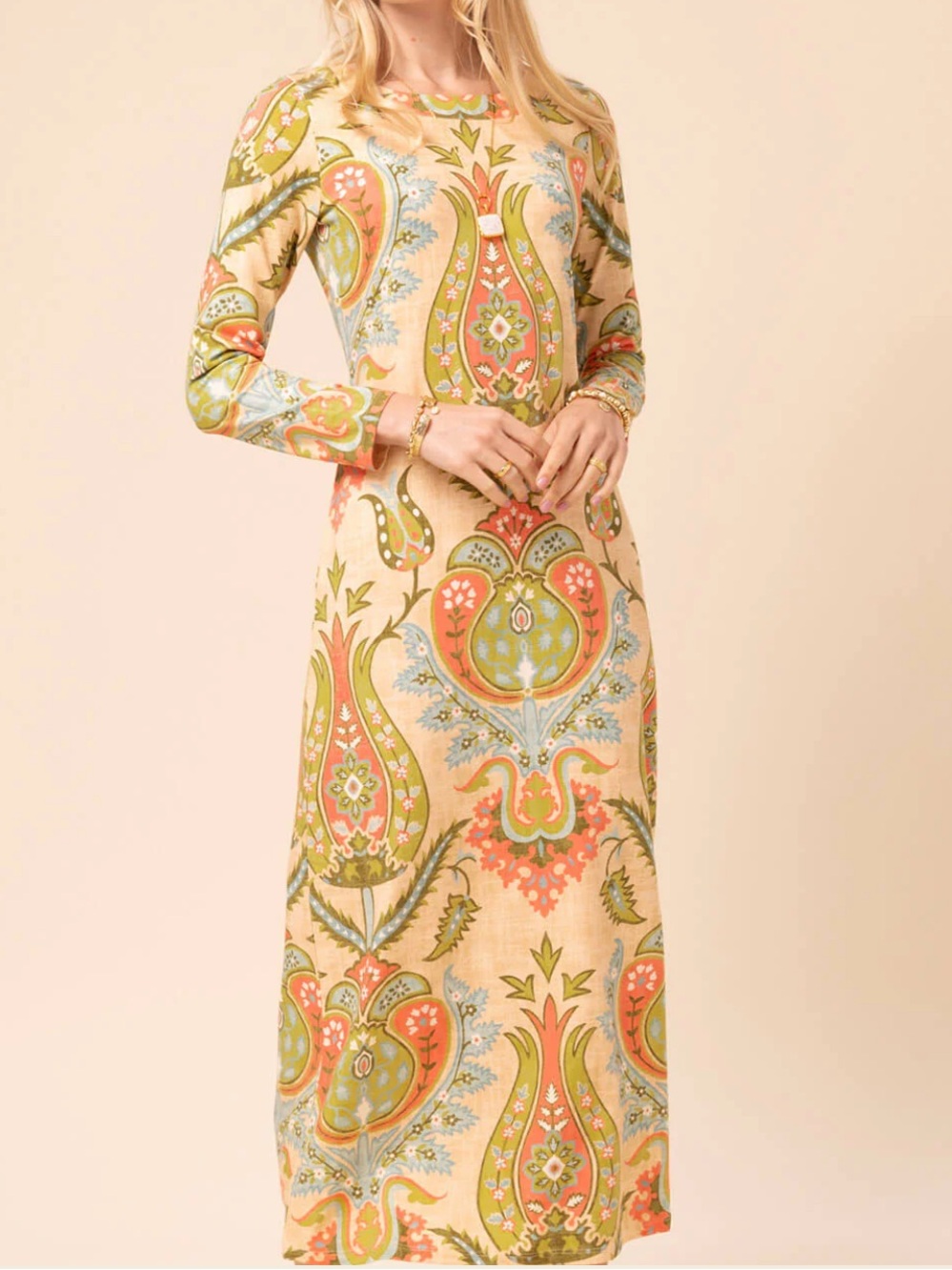 Spartina 449 Danielle Midi Dress Mercer House Damask Flax